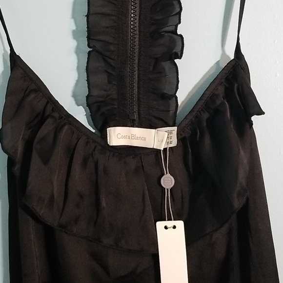 Costa blanca black front ruffle satin tank large - Picture 4 of 8